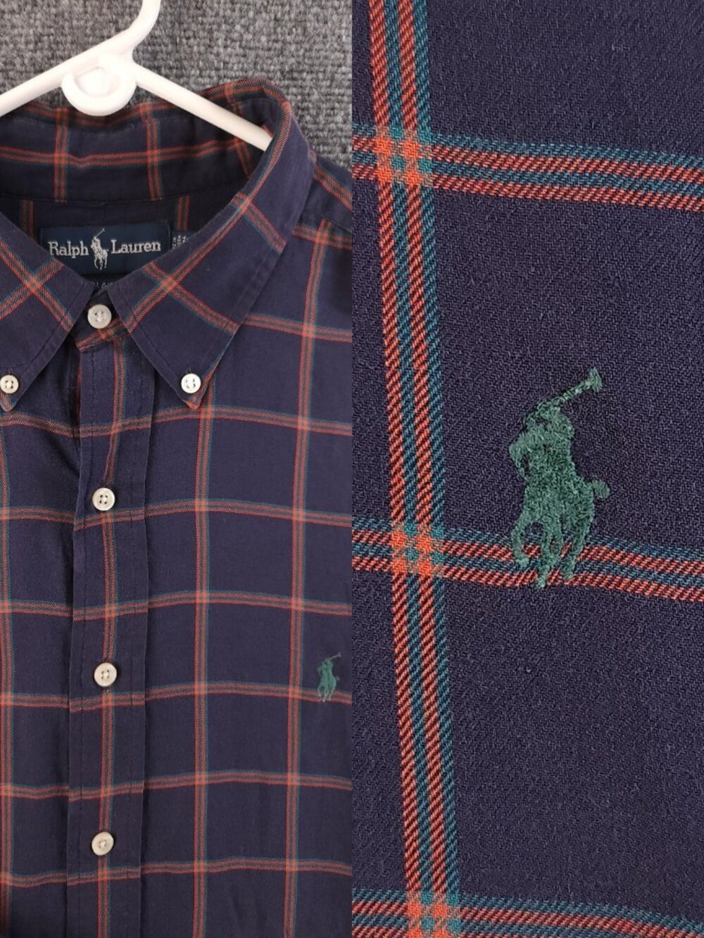 Ralph Lauren Twill Lightweight Flannel Blue Red 2XL Check All Cotton Button-Down
